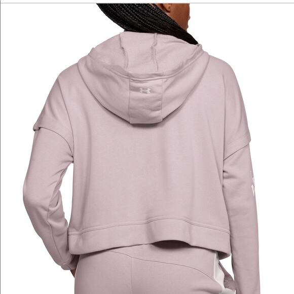 Under Armour Sweatshirt NWT Dusty Pink Cropped Hooded 1/4 Zip Logo Women's Large - Picture 3 of 5
